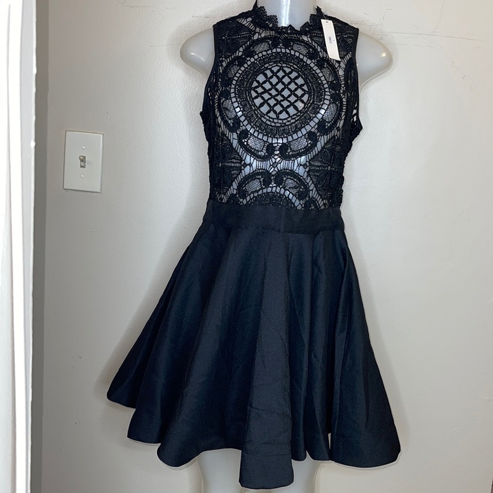 A'gaci Black Lace Fit & Flare Cocktail Dress Size L